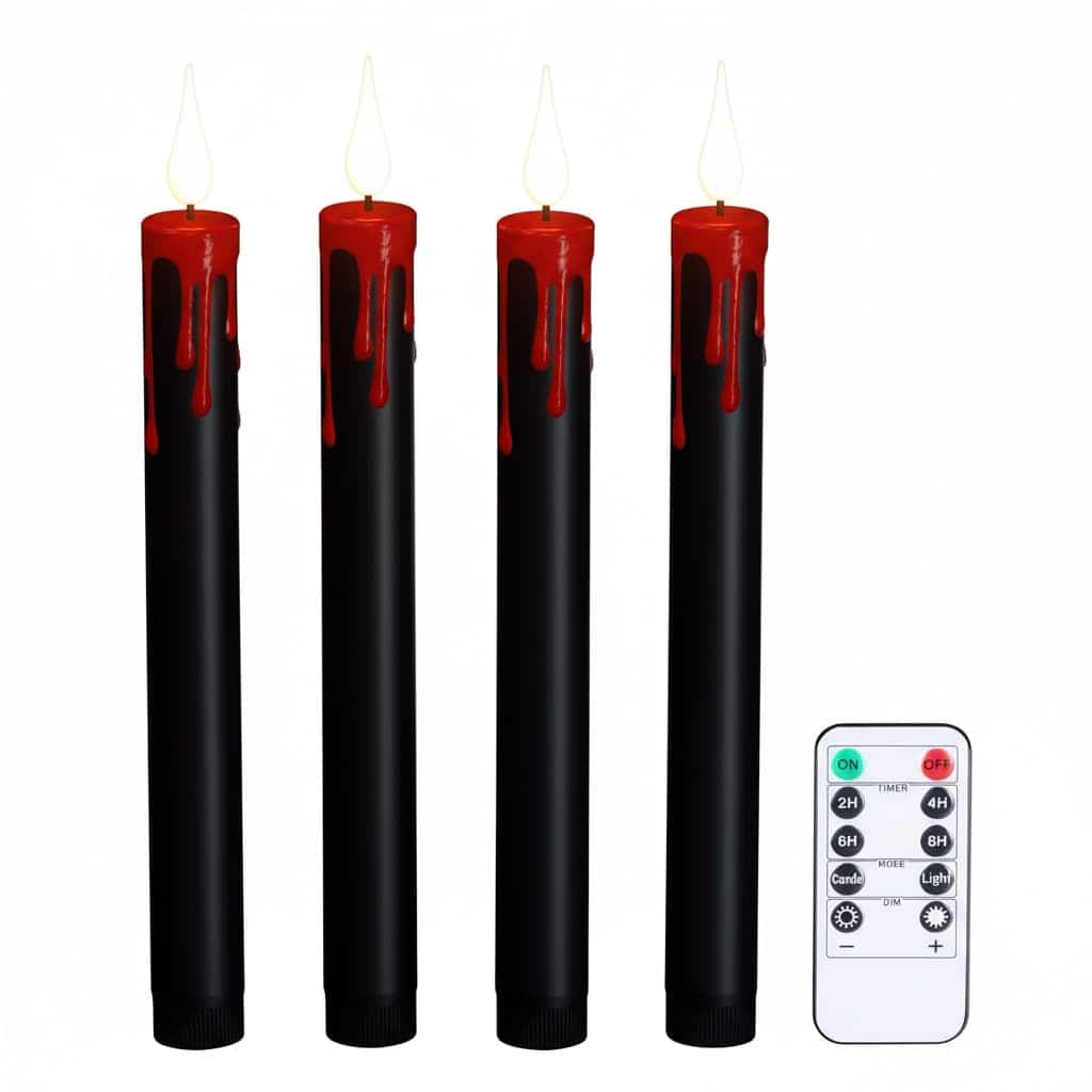 FINEAK - 4 Pack Flameless Taper Candles: Remote Timer, Battery-Operated LED - Black