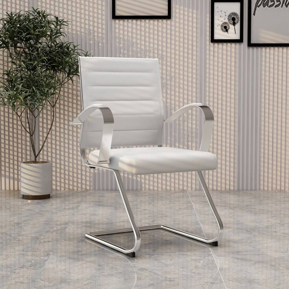 Angle. LeisureMod - Set of 4 Benmar Modern Leather Upholstered Office Desk Chair with Padded Armrests and Chrome Frame for Home or Office - White.