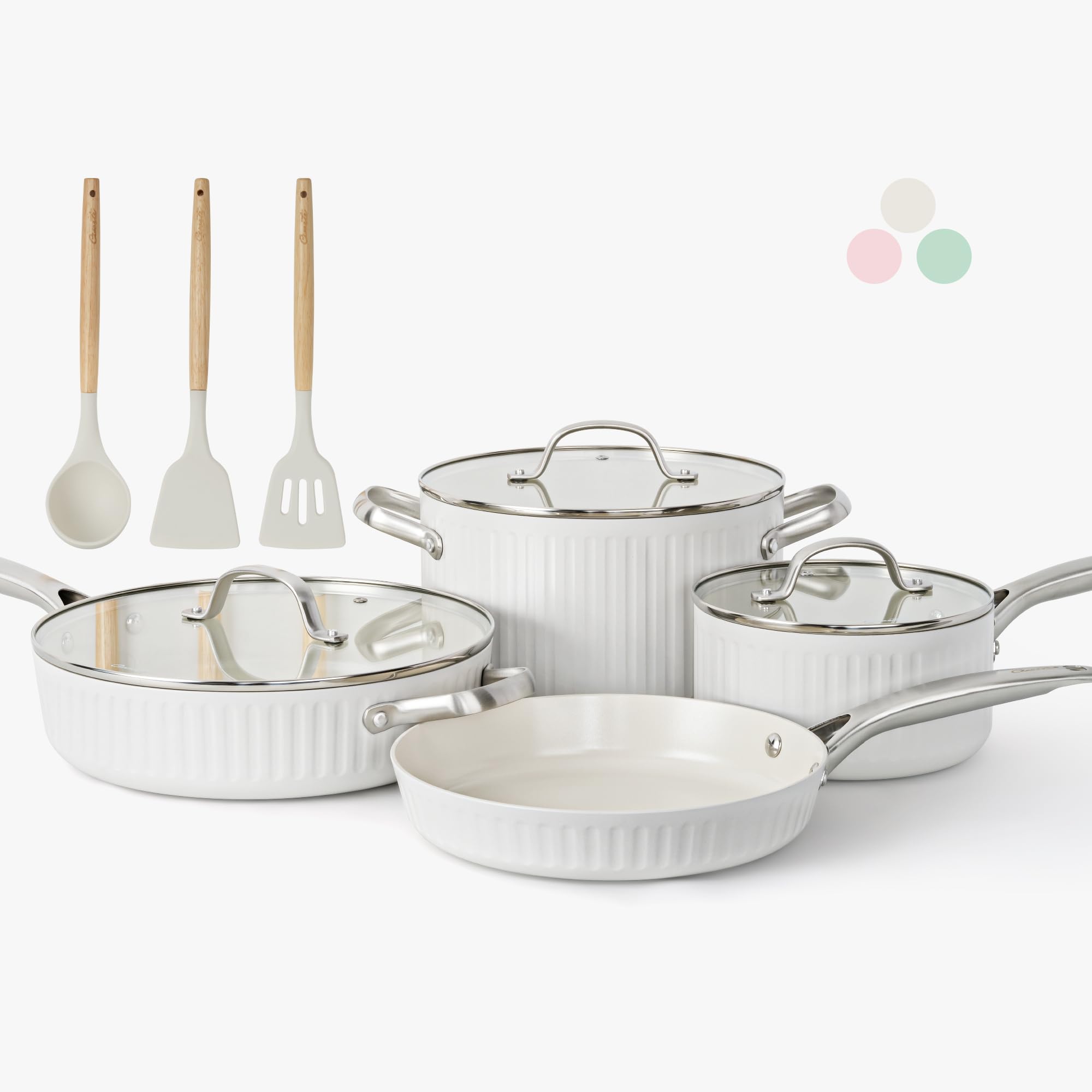 DEL OLMO ASSOCIATES 10pc Ceramic Nonstick Pots & Pans Set, Tri Ply ...