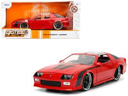 1985 Chevrolet Camaro Red with Black Stripes "Bigtime Muscle" Series 1/24 Diecast Model Car by Jada - Red And Black