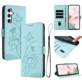 Dteck - Shockproof Wallet Case for Samsung Galaxy S25 FE with Detachable Wrist Strap, Protective PU Leather Folio Stand Cover - Green