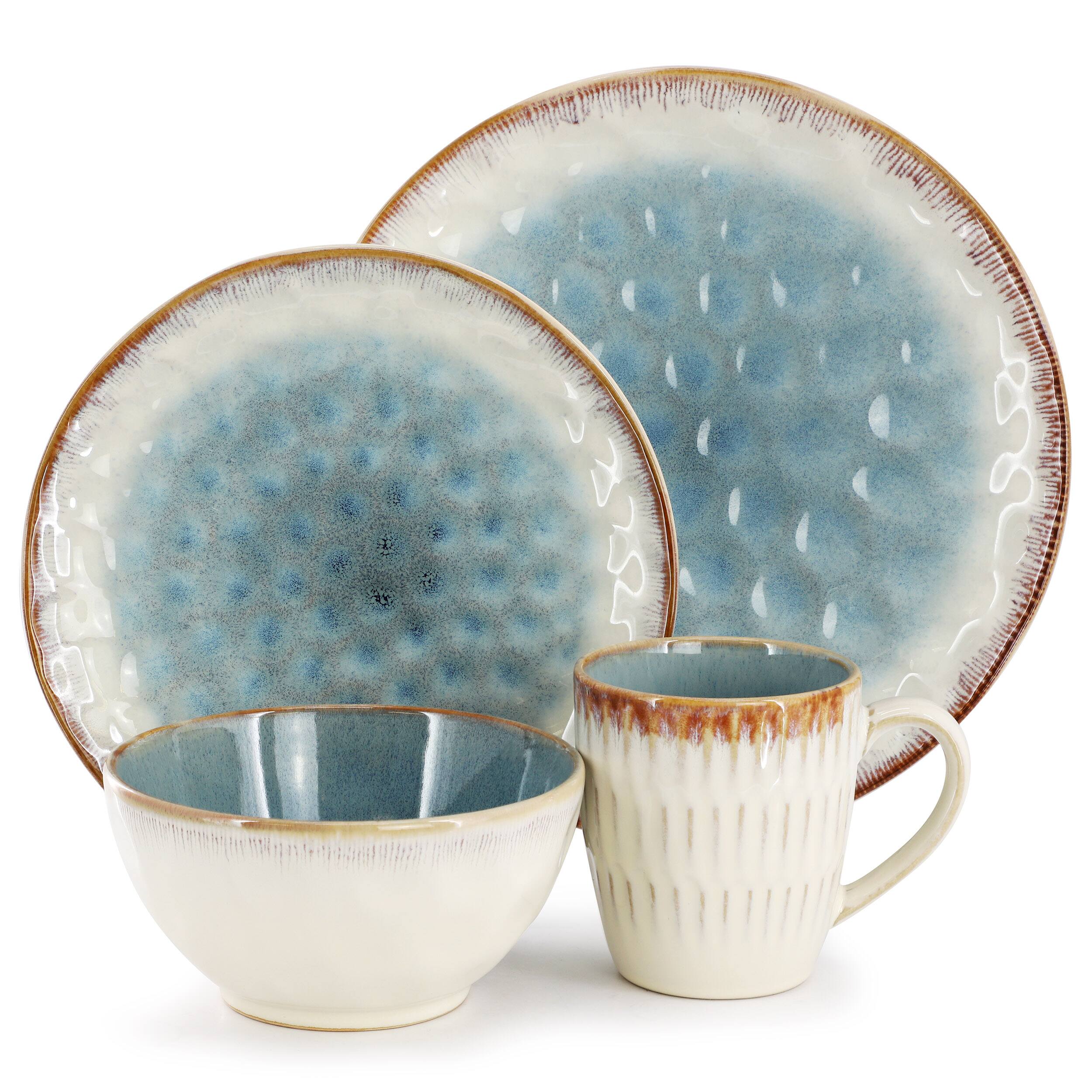 Alt View 1. Elama - Elama Leann 16 Piece Stoneware Dinnerware Set in Blue and Beige - Blue and Beige.