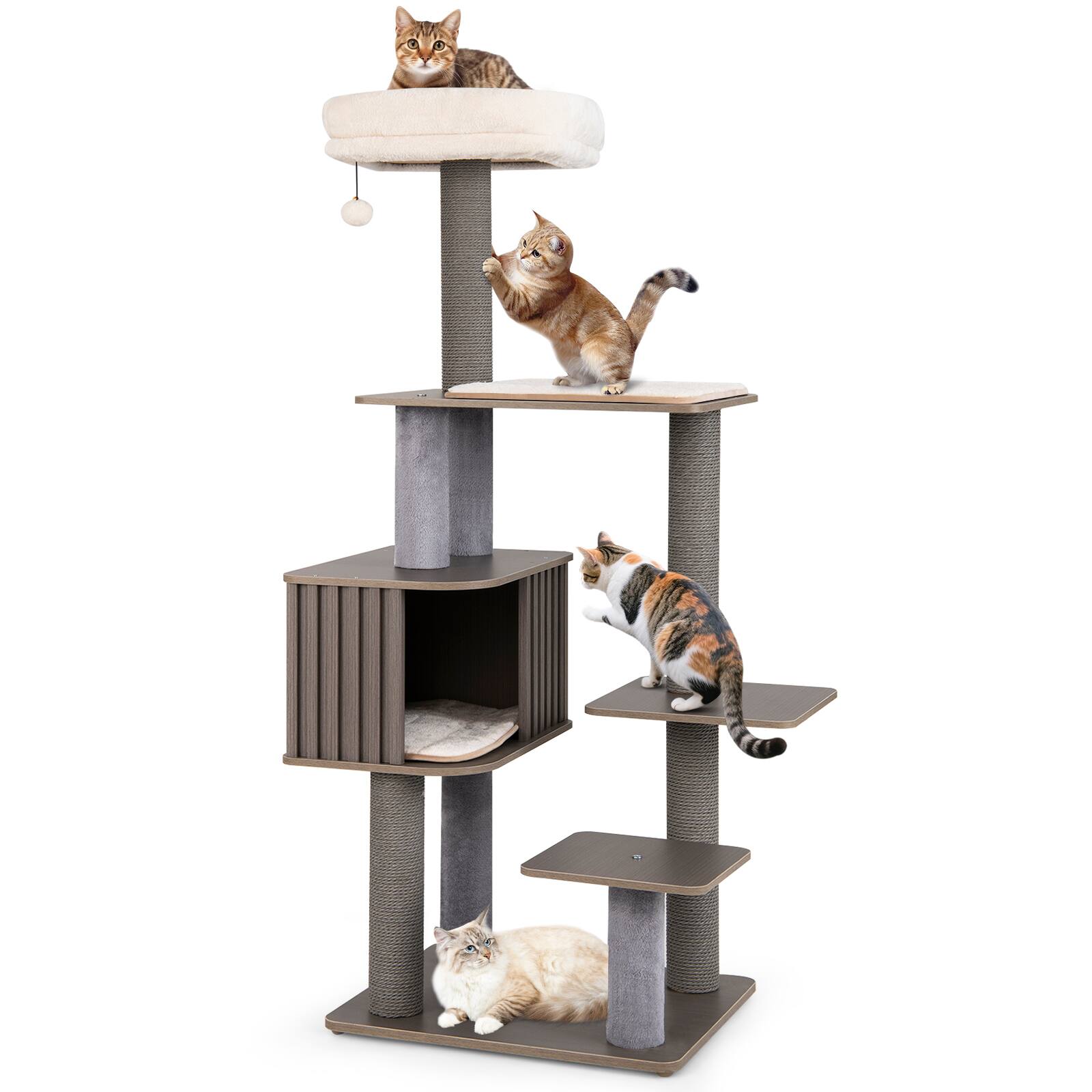 Alt View 9. Gymax - Gymax 59.5'' Tall Cat Tower w/Cushion Top Perch Detachable Mats Scratching Posts Gray - GYM19523.