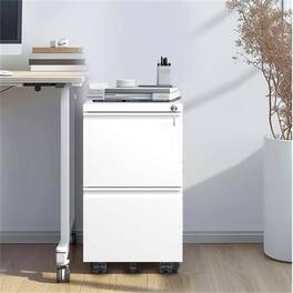 HTUTWOO - Mobile File Cabinet 2-Drawer Metal - Rolling File Cabinet with Lock,Hanging A4 Size Holder,Fully Assembled Except Wheels - White
