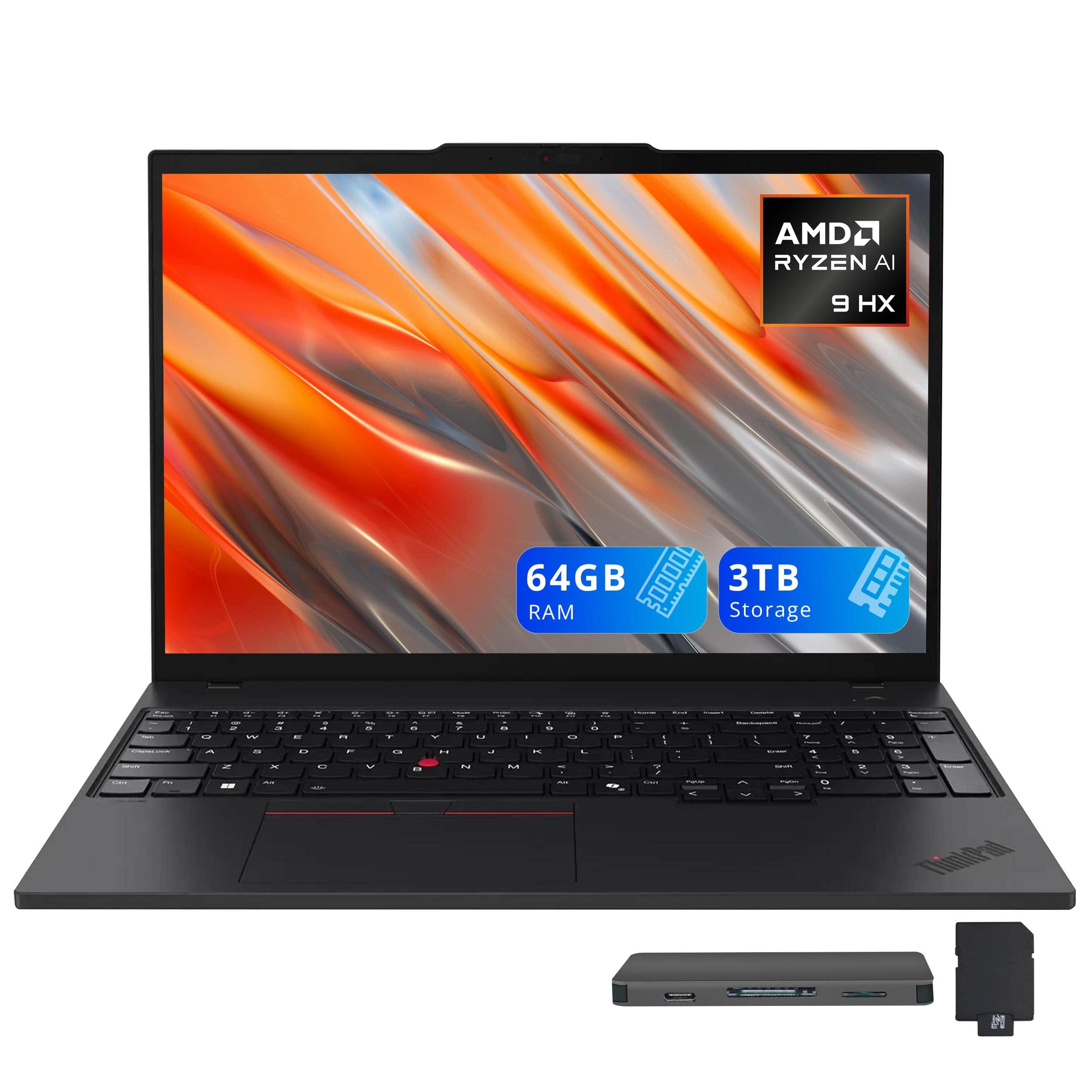 Lenovo - ThinkPad 16" WUXGA Laptop,Ryzen AI PRO 370,64GB RAM,2TB SSD+1TB Dock Set,Backlit Keyboard,Win 11 - Black