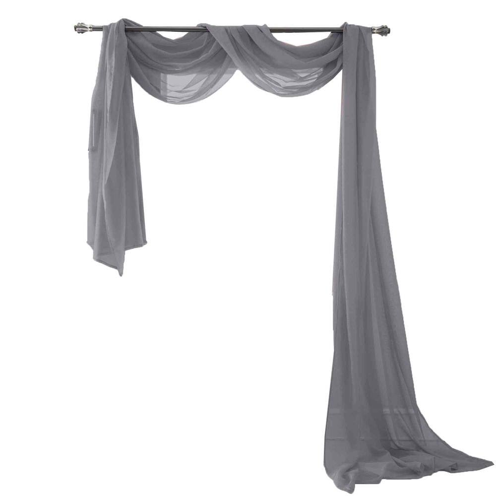 Back. Olivia Gray - Olivia Gray Charcoal Celine Sheer Curtain Scarf - 55" x 216" for Elegant Home Décor - Charcoal.