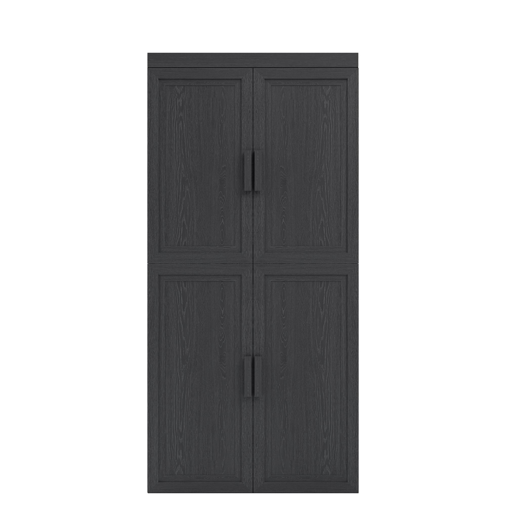 Angle. PexFix - 67" Farmhouse Corner Accent Storage Cabinet with Solid Wood Doors and Adjustable Shelves for Space-Saving - Black.