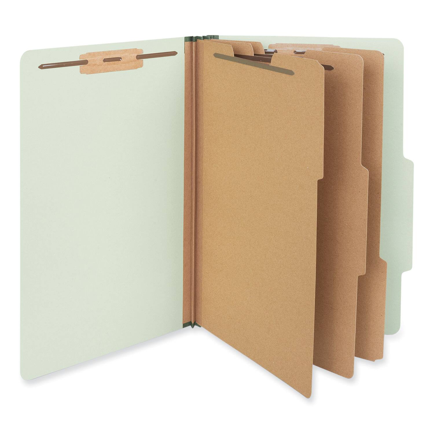Universal - Eight-Section Pressboard Folders, 3" Expansion, 3 Dividers, 8 Fasteners, Legal Size, Green Exterior, 10/Box