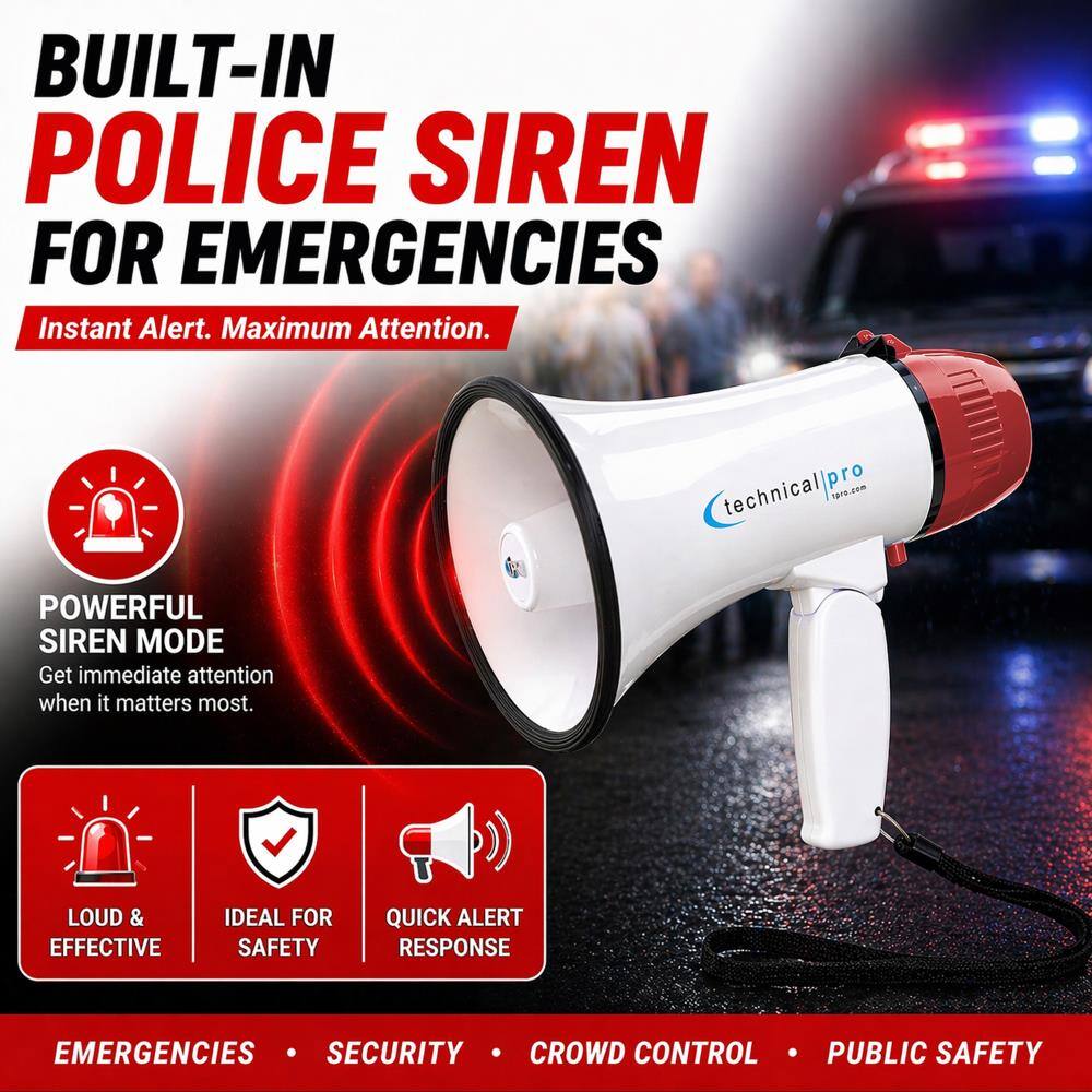BUILT-IN POLICE SIREN FOR EMERGENCIES  
Instant Alert. Maximum Attention.

POWERFUL SIREN MODE  
Get immediate attention when it matters most.

LOUD & EFFECTIVE  
IDEAL FOR SAFETY  
QUICK ALERT RESPONSE

EMERGENCIES • SECURITY • CROWD CONTROL • PUBLIC SAFETY