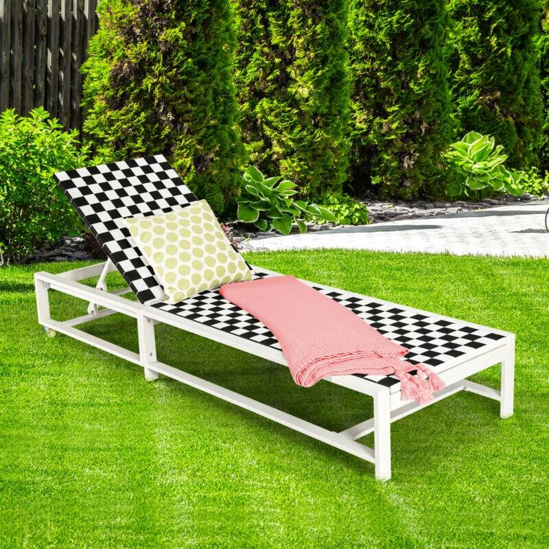 Angle. SlickBlue - Patio Adjustable Reclining Lounge Chair Chaise with Wheels for Garden or Deck - Black, White.