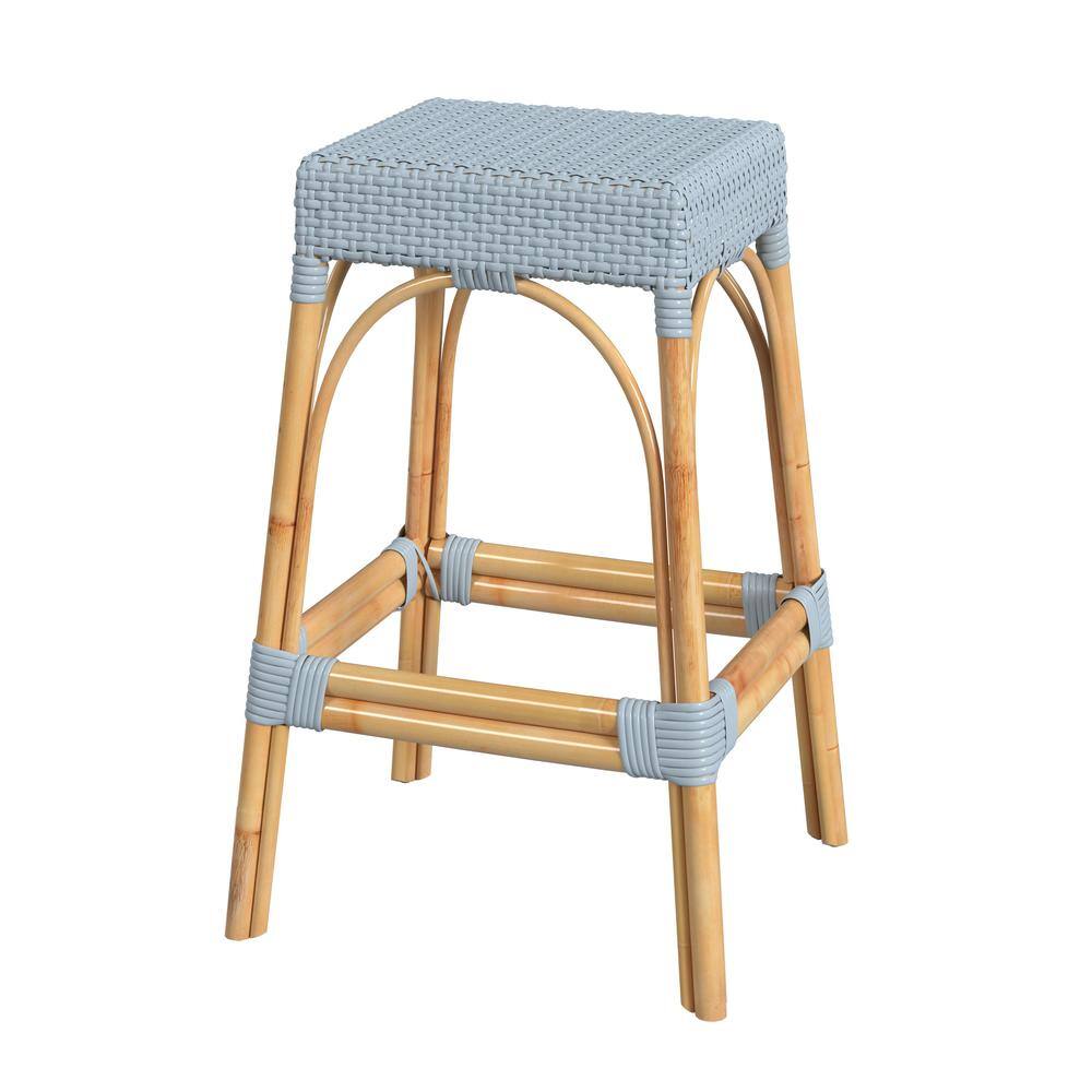Alt View 1. Butler Specialty - Robias Rectangular Rattan 30" Bar Stool - Baby Blue.