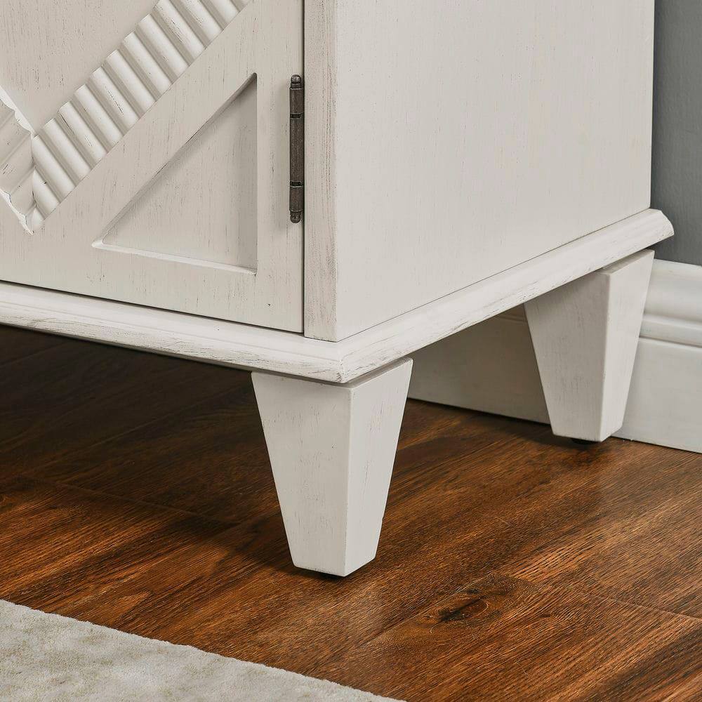 Alt View 4. Kadyn - 33.6" Retro Wooden Sideboard Buffet Cabinet with Storage, Symmetrical Geometric Accent Display Cabinets, Antique White - White.