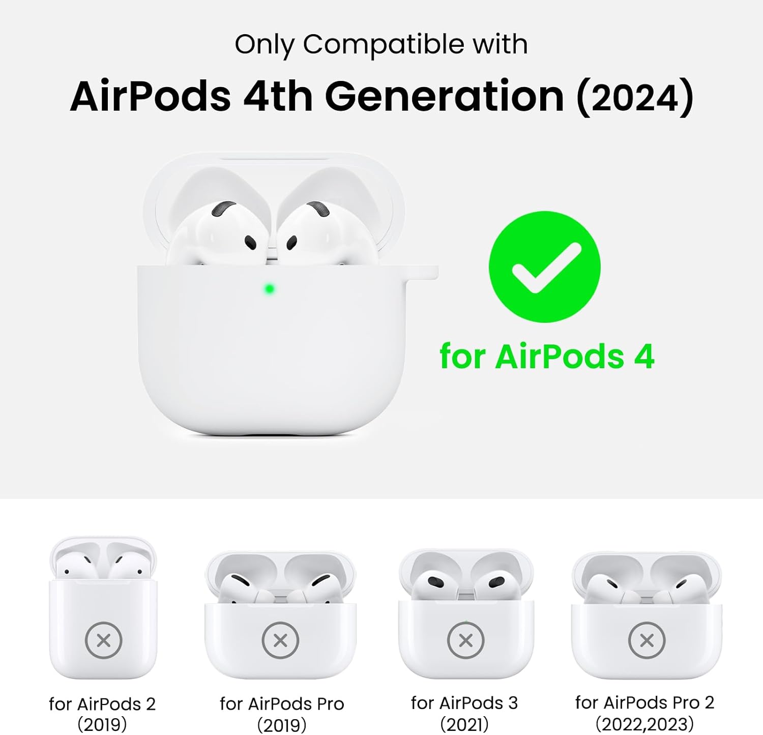 Only Compatible with AirPods 4th Generation (2024) for AirPods 4 for AirPods 2 (2019) for AirPods Pro (2019) for AirPods 3 (2021) for AirPods Pro 2 (2022,2023)