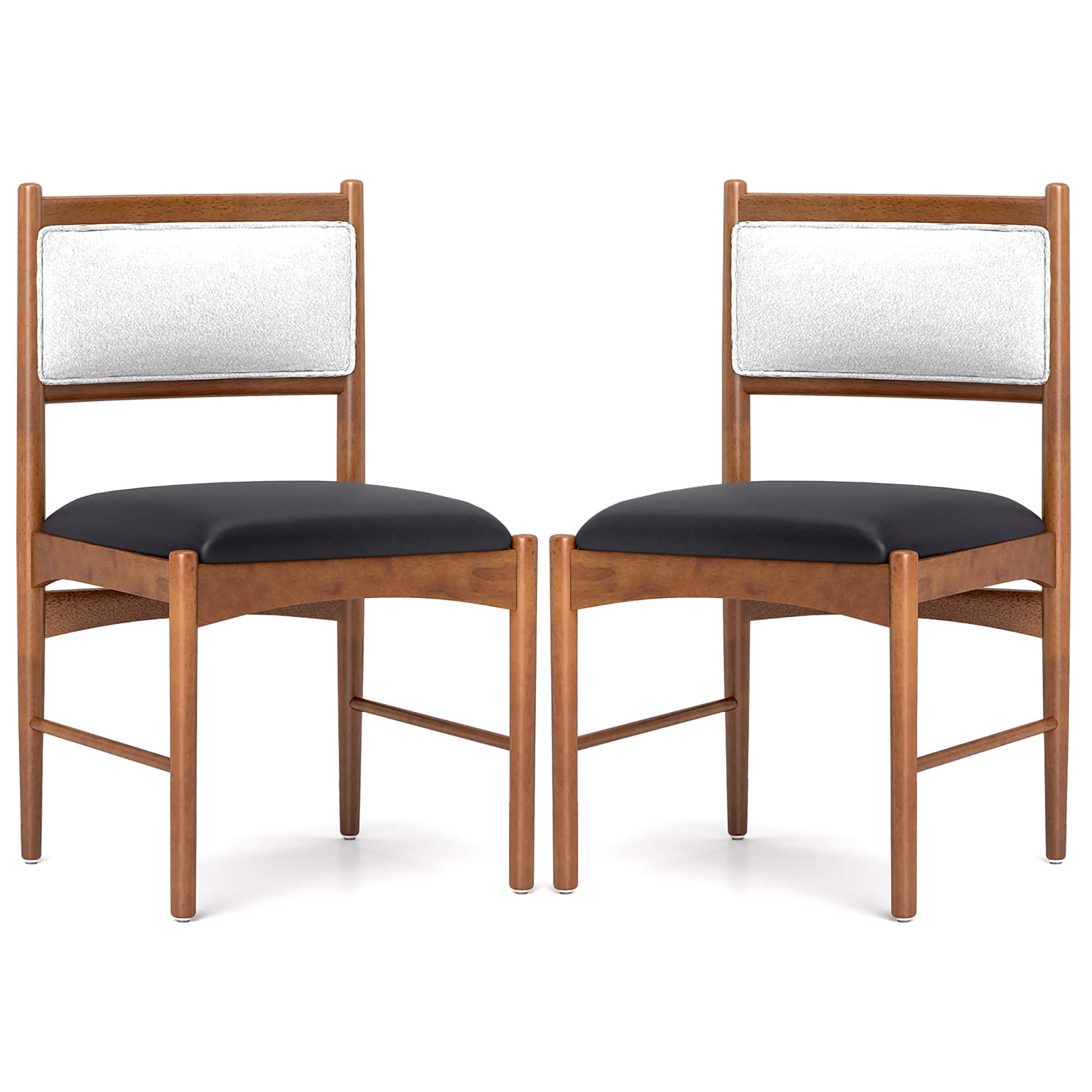Gymax - Wooden Dining Chair Set of 2 w/ Rubber Wood Frame Faux Leather Padded Seat - Brown, Black, White