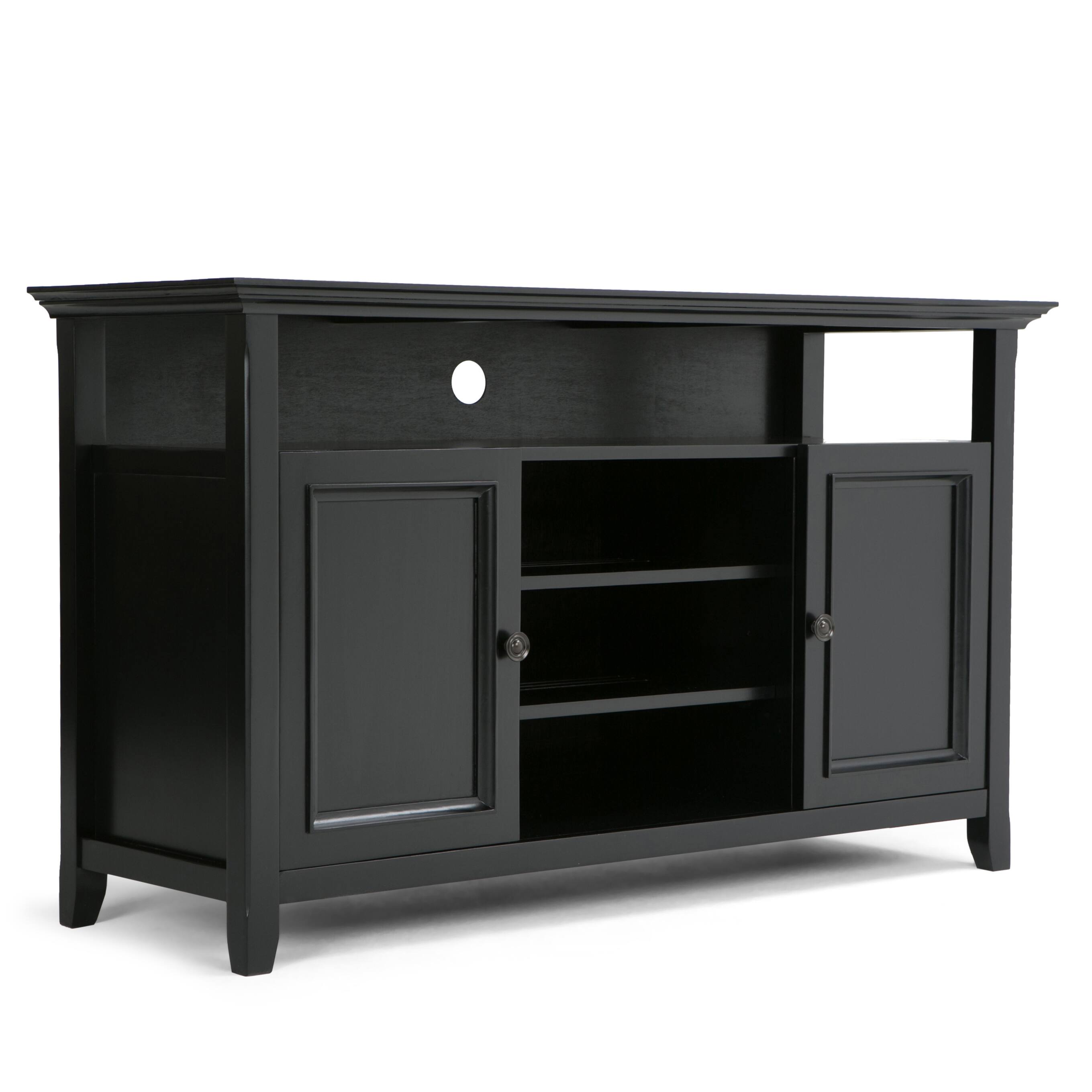 Angle. TinyHomie - 54 inch Solid Wood TV Media Stand in Black - Black.
