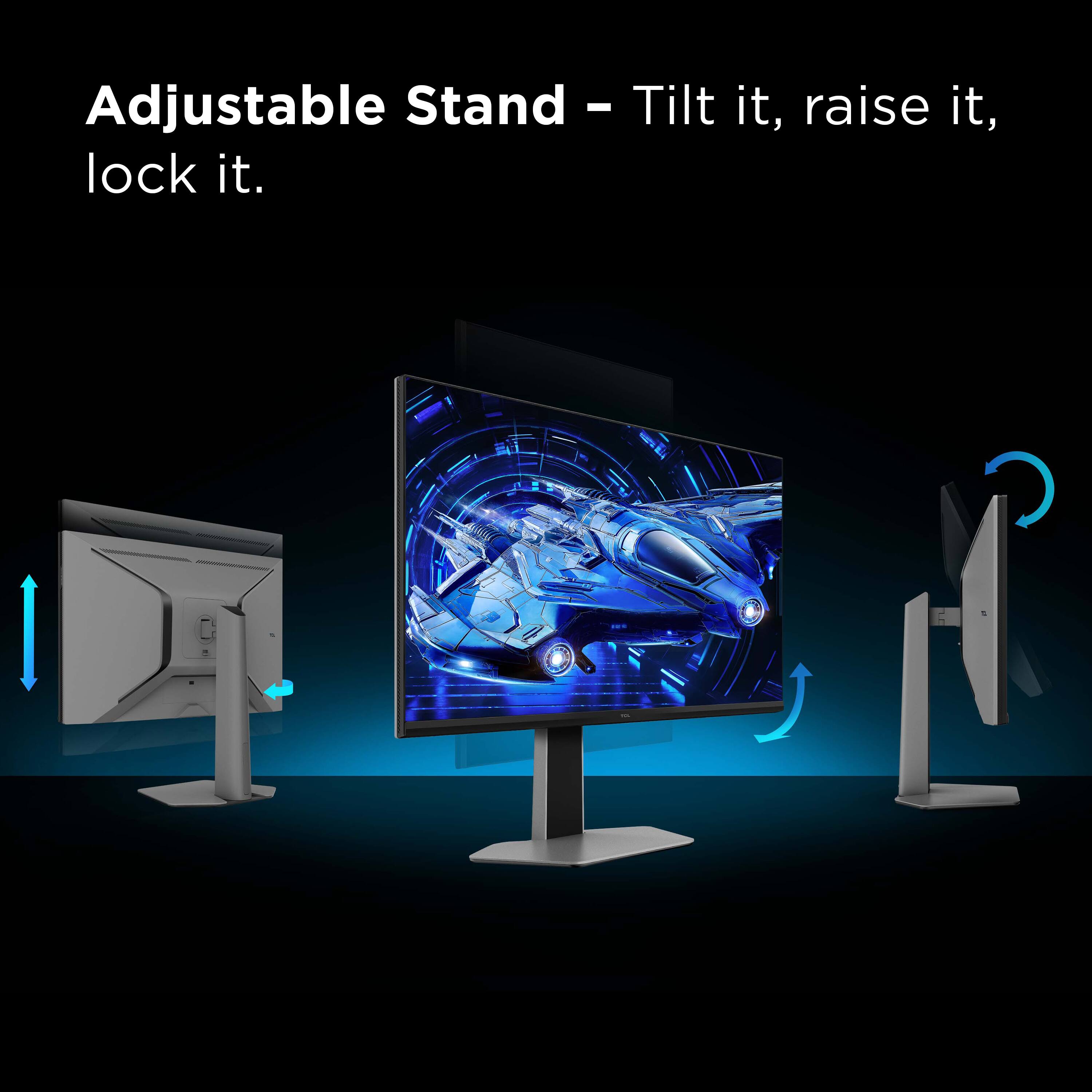 Adjustable Stand – Tilt it, raise it, lock it.