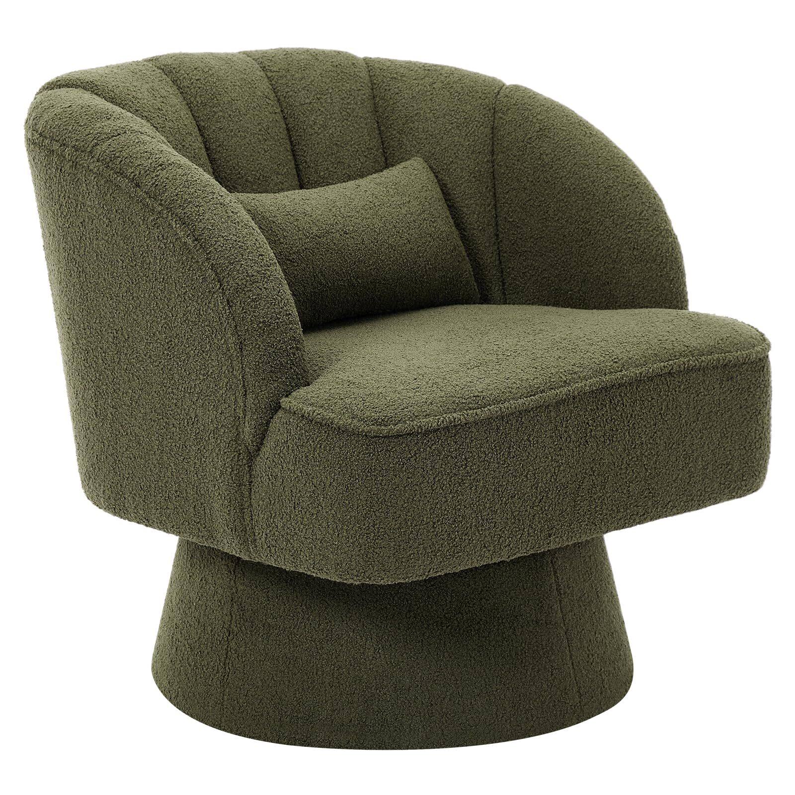 Front. Babevy - Swivel Barrel Chair - Modern Velvet Upholstered Armchair with Striped - Green.