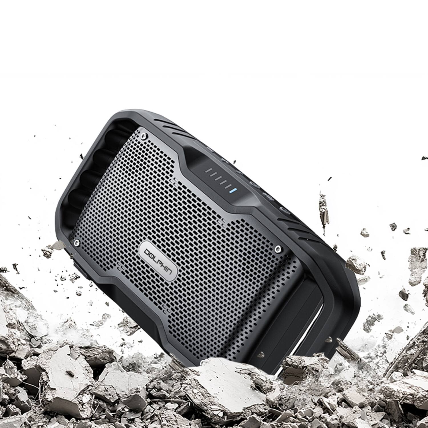 Angle. Dolphin Audio - 70-Watt Bluetooth Rechargeable SOUNDBYTE 100 Waterproof Portable Speaker, Dual 3" Woofers, Power Bank - Black.