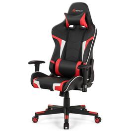 WELLFOR - Reclining Swivel Massage Gaming Chair with Lumbar Support - Red