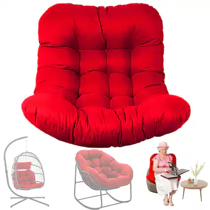 Front. Chateau Abodes - Outdoor Egg Chair Cushion, 7.9in Thick Waterproof Replacement for Hammock & Swing Chairs, Patio & Porch - Red.