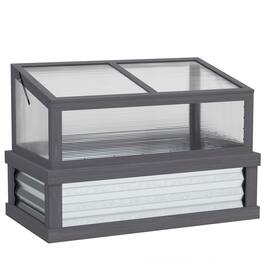 Outsunny - Raised Garden Bed with Polycarbonate Greenhouse, Lean-to Garden Wooden Cold Frame Greenhouse, 41" x 22.5" x 28.25"