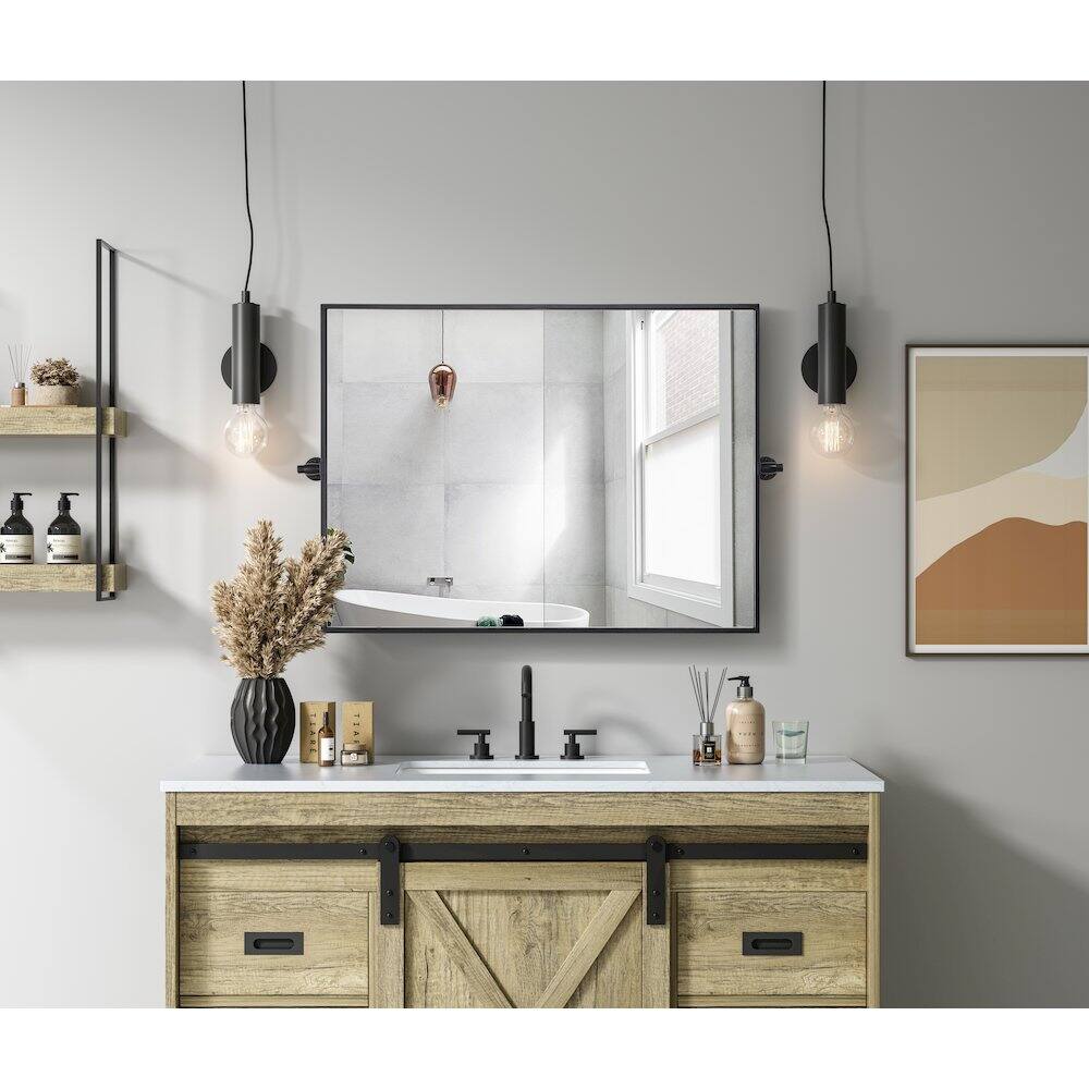 Alt View 10. Elegant Kitchen and Bath - Amoura 27X36 Pivot Mirror In Black - Black.