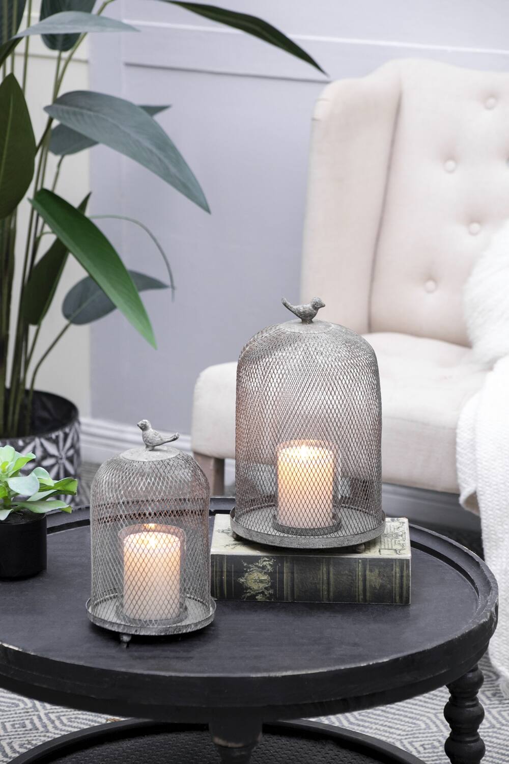Alt View 2. TinyHomie - Set of 2 Ophira Sparrow Antique Gray Mesh Candle Holders L D85x13 S D7x10.