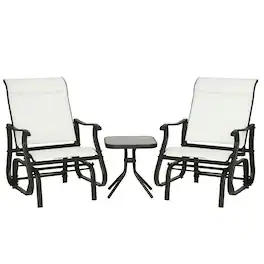 Outsunny - 3-Piece Outdoor Gliders Set Bistro Set with Steel Frame, Tempered Glass Top Table for Patio, Garden, Backyard, Lawn - Cream White