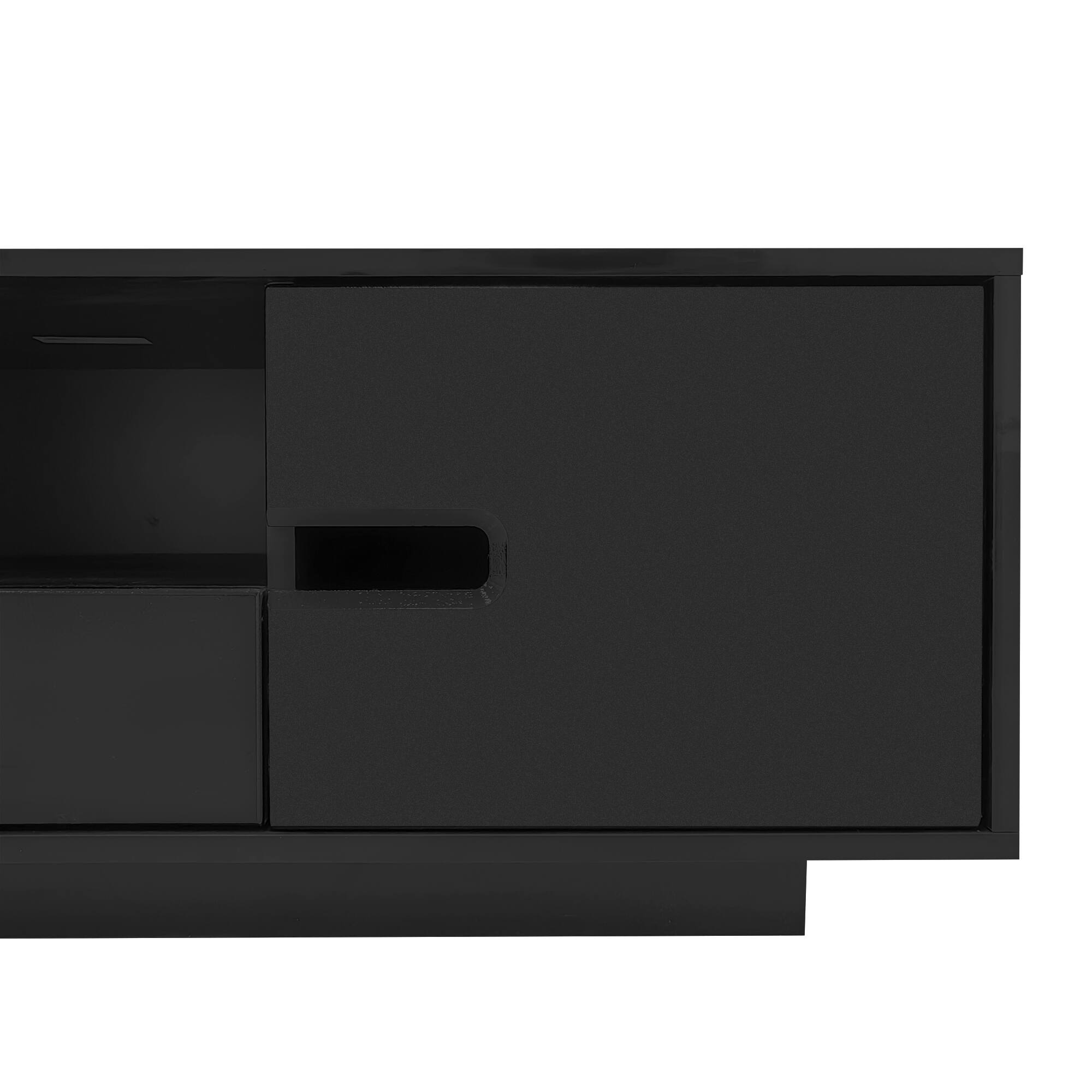 Alt View 5. Bestier - Modern High Glossy Rectangle Coffee Table with Storage Space, Accent Furniture with 16 Color LED Lights for Living Room - Black.