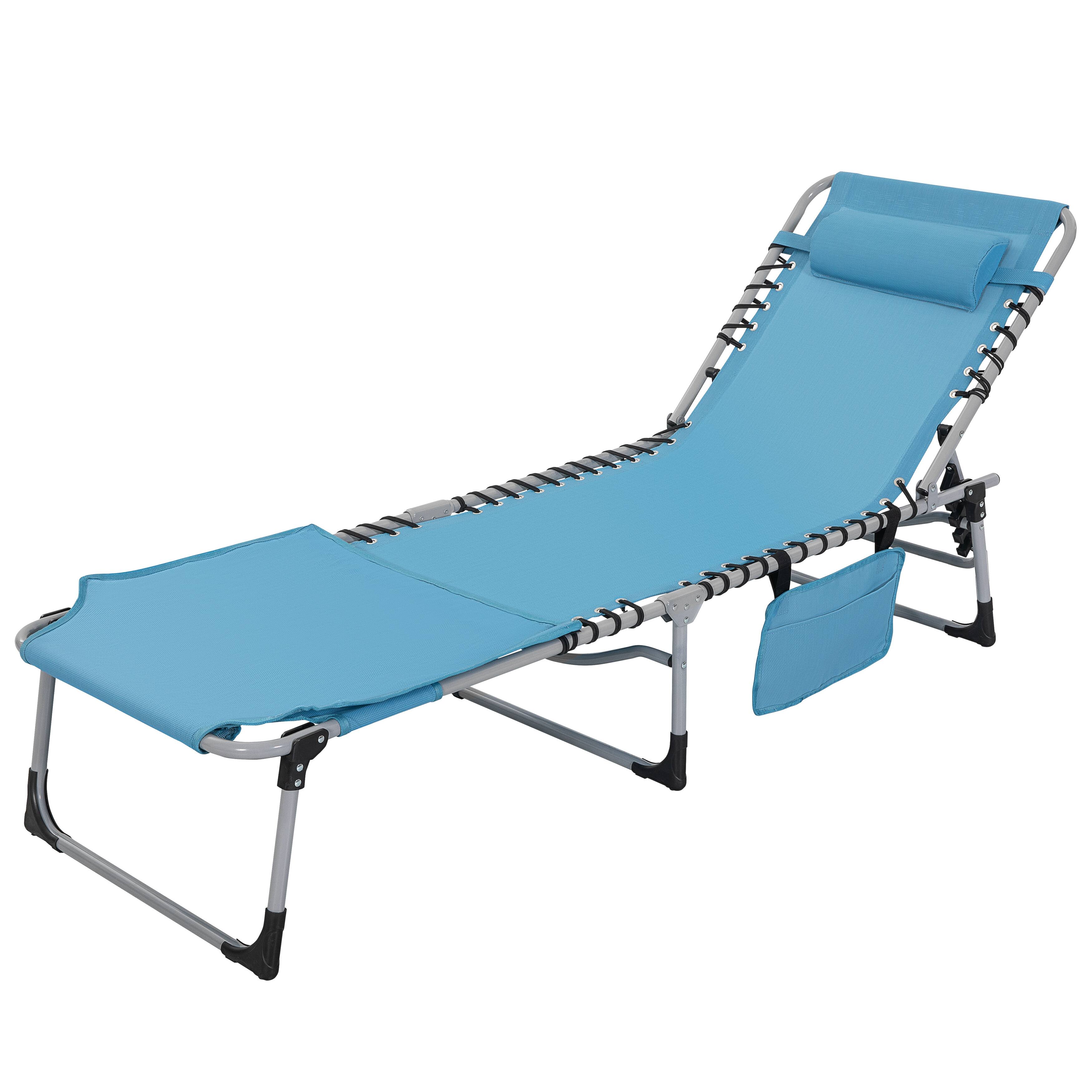 Alt View 8. Nuu Garden - Folding Textilene Chaise Lounge Chair, 5-Position Adjustable Recliner with Pillow and Face Hole - blue and light gray.