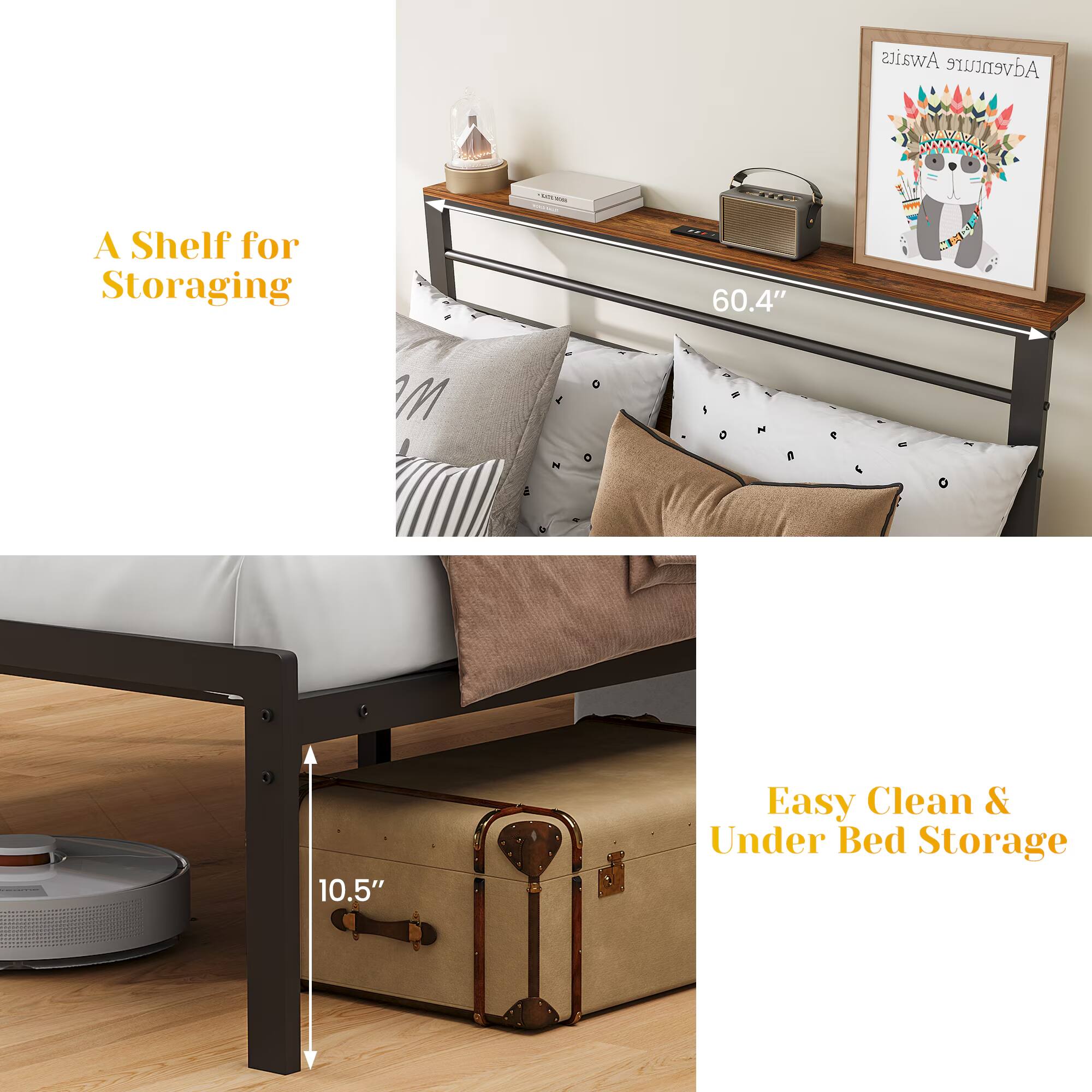 Awaits Adventure 0A9400 A Shelf for Storing 60.4" x 10.5" Easy Clean & Under Bed Storage