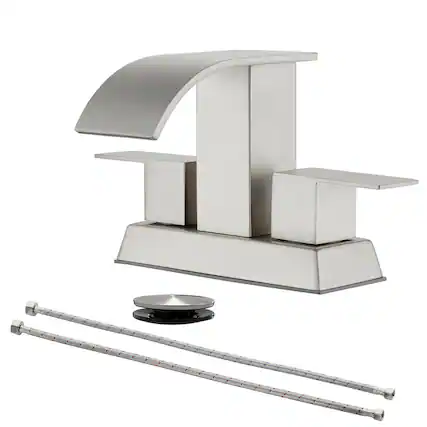 Front. Boyel Living - Brushed 4 Inch Centerset Faucet SUS304 Waterfall Spout 1.2GPM Dual Handle Pop Up Drain - Brushed Nickel.