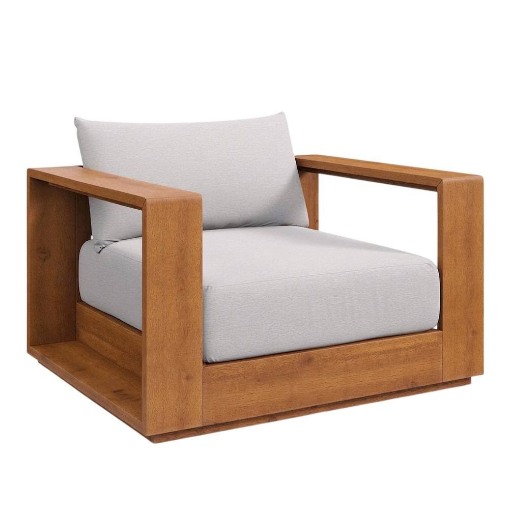 Front. Outdoor Escape - Outdoor Patio Acacia Wood Chair With Armrests And Comfortable Backrest - Gray.