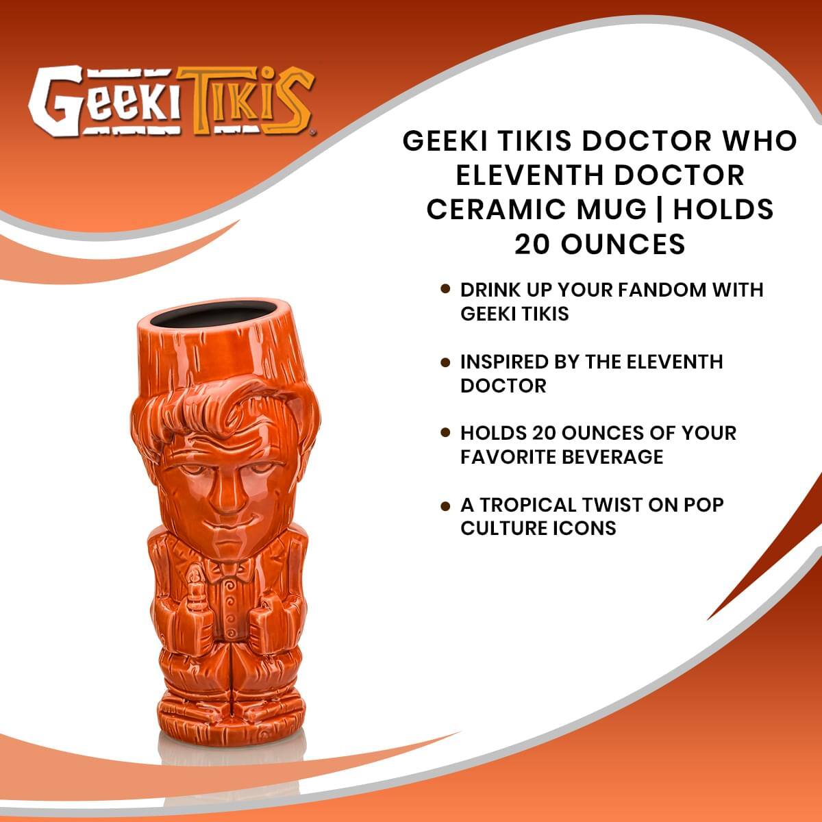 Geeki Tikis Doctor Who Eleventh Doctor Ceramic Mug | Holds 20 Ounces

- Drink up your fandom with Geeki Tikis
- Inspired by the Eleventh Doctor
- Holds 20 ounces of your favorite beverage
- A tropical twist on pop culture icons