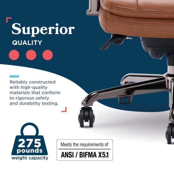 Superior QUALITY  
Reliably constructed with high-quality materials that conform to rigorous safety and durability testing.  

275 pounds weight capacity  
Meets the requirements of ANSI / BIFMA X5.1