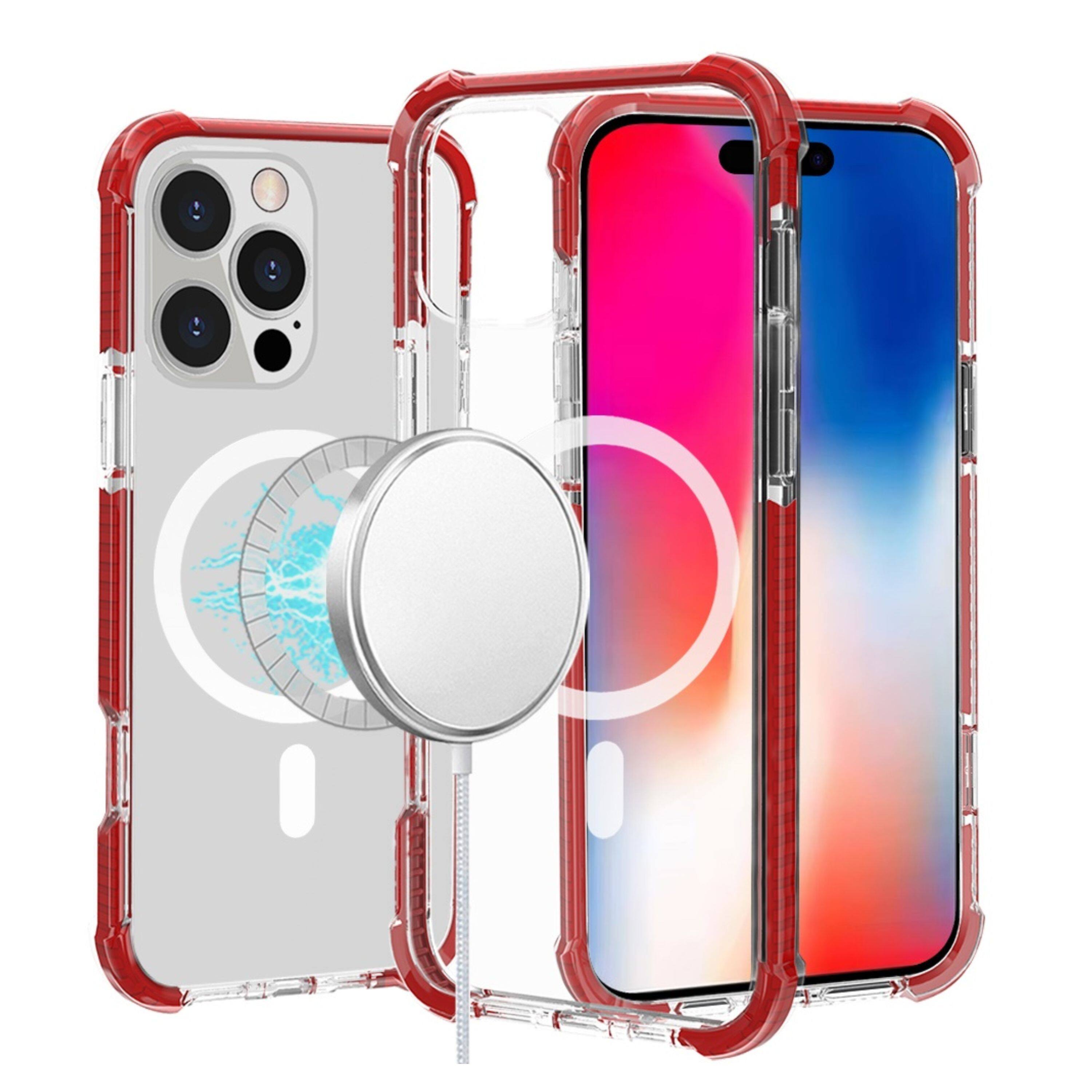 Angle. Kitcheniva - Acrylic Hybrid Magnetic Circle Phone Case With Tempered Glass For iPhone 16 Pro Red - Red.