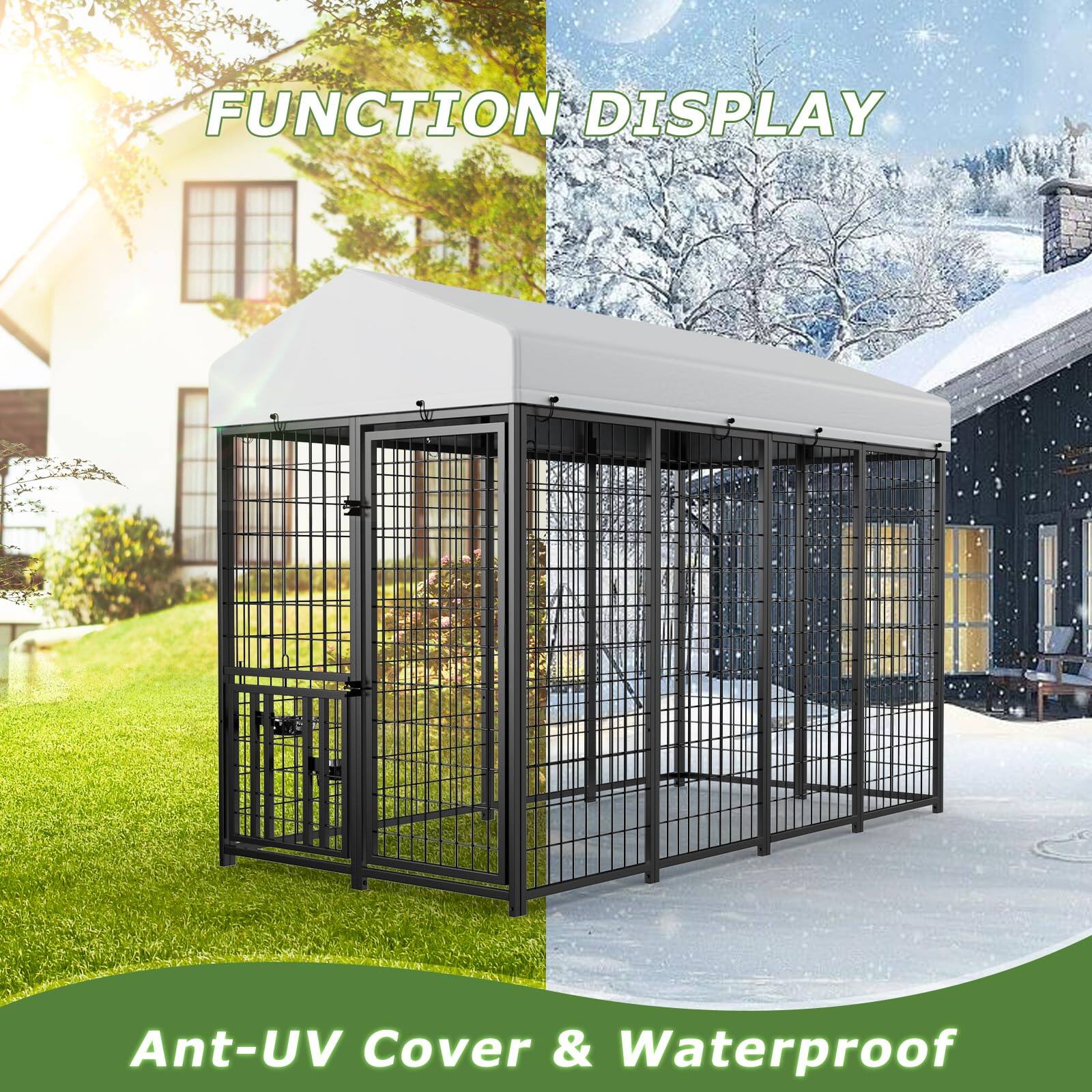 Back. LOVMOR - LOVMOR Heavy Duty Outdoor Dog Kennel: 8x4x5.6-ft Steel Pet Enclosure for Backyard with Anti-Rust Coating.