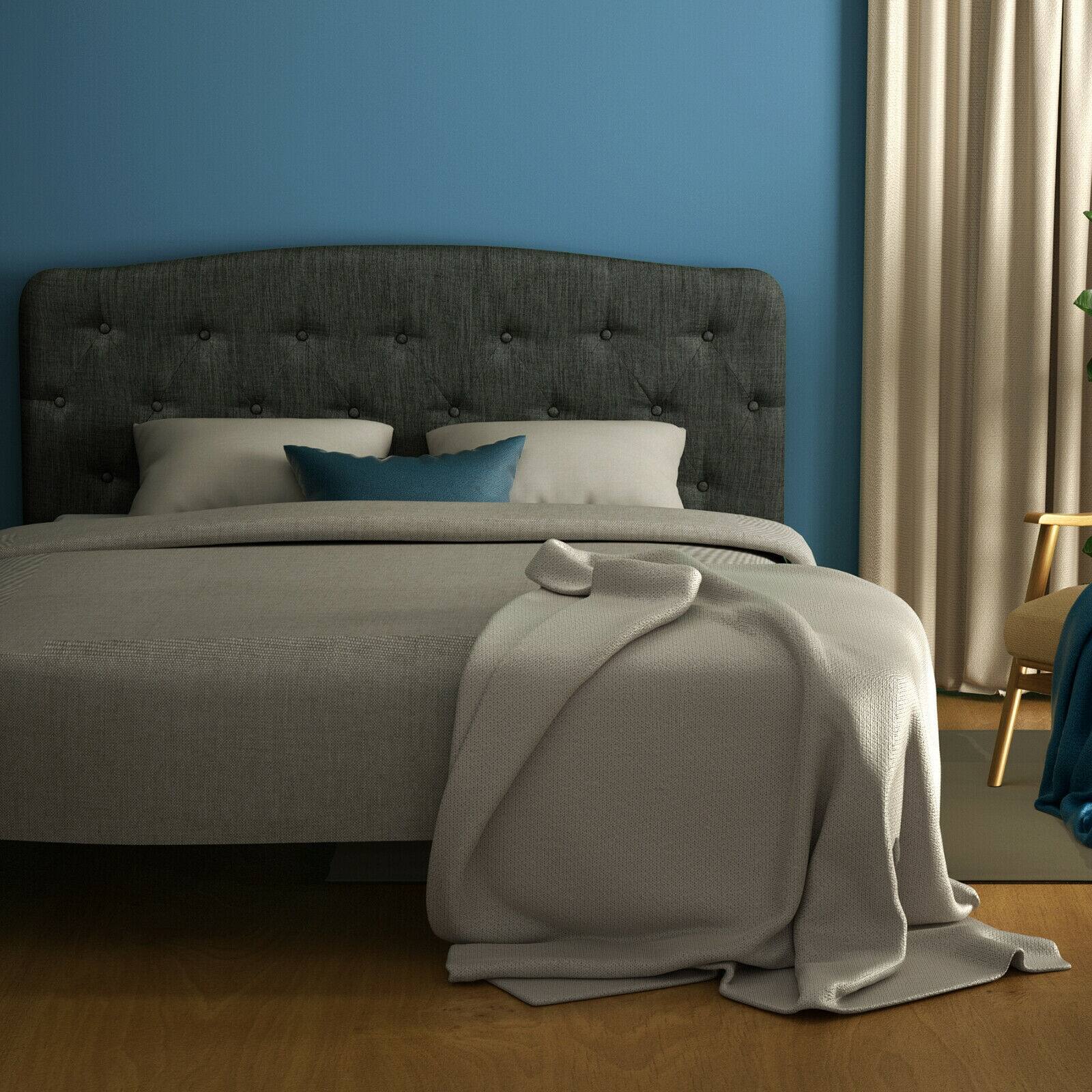 Angle. SlickBlue - Bedroom Faux Linen Headboard with Customizable Height - Dark Grey.