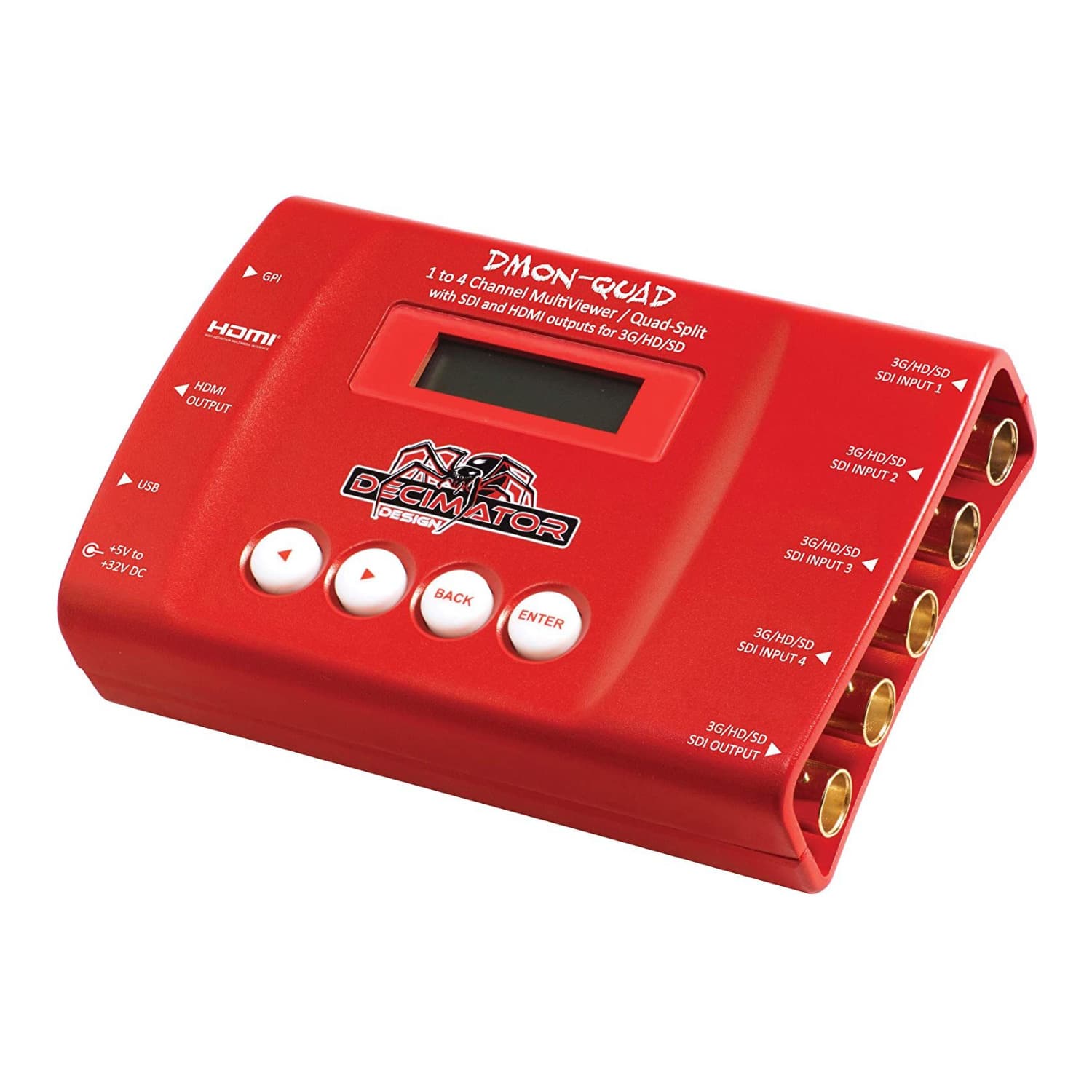 Decimator - DMON-Quad 4-Channel 3G/HD/SD-SDI Quad Split Multiviewer - Red