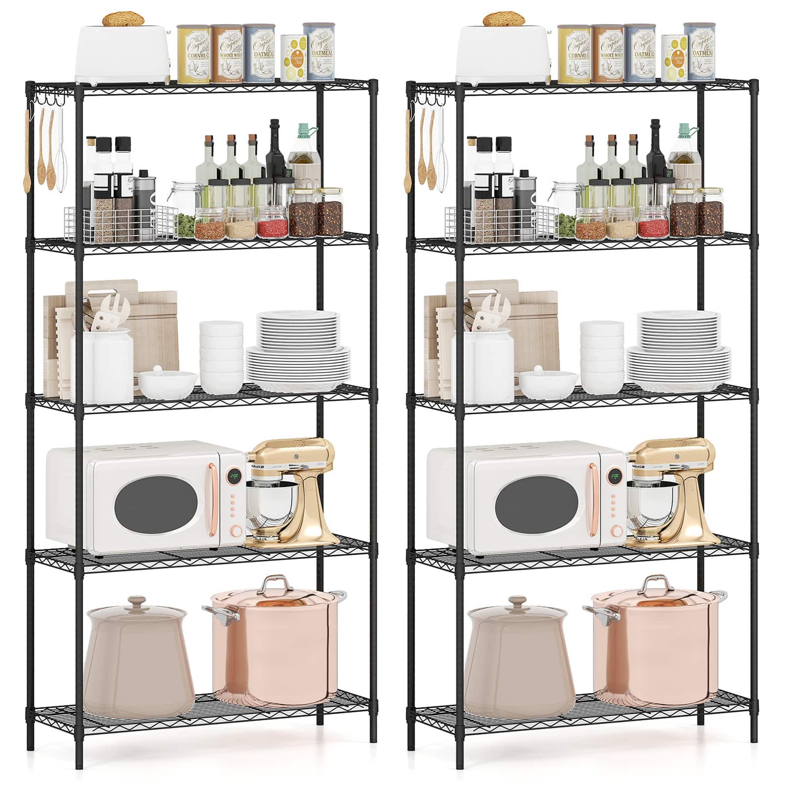 Gymax - 2PCS 5-Tier Metal Storage Shelving Unit w/V-Shaped Wire Rack for Kitchen Garage - Black
