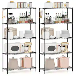 Gymax - 2PCS 5-Tier Metal Storage Shelving Unit w/V-Shaped Wire Rack for Kitchen Garage - Black