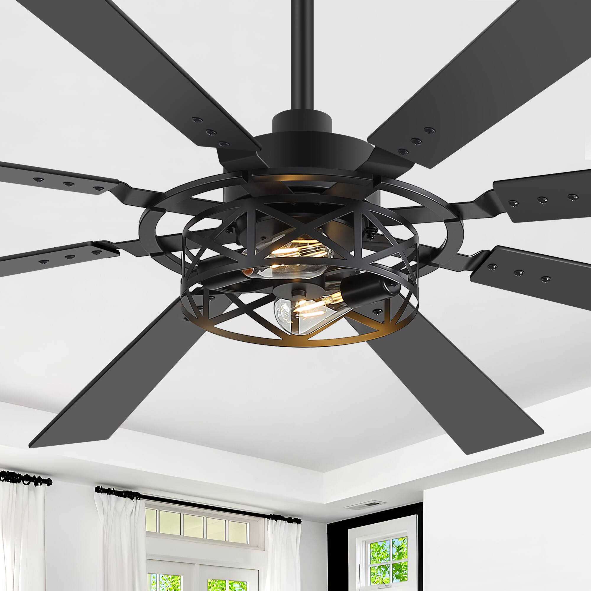 Alt View 10. Breezary - 65-Inch Traditional Ceiling Fan with Dual Bulb Light Kit, 8 Reversible Blades, DC Motor, 6 Speeds, Remote & Timer - Black and Walnut.