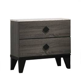 Best Quality Furniture - Madelyn night stand in Rustic Walnut and Faux Marble Top - Gray