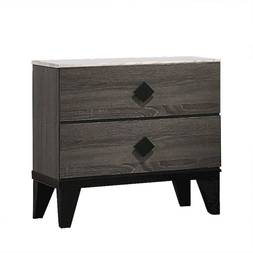 Front. Best Quality Furniture - Madelyn night stand in Rustic Gray Walnut and Faux Marble Top - Gray.