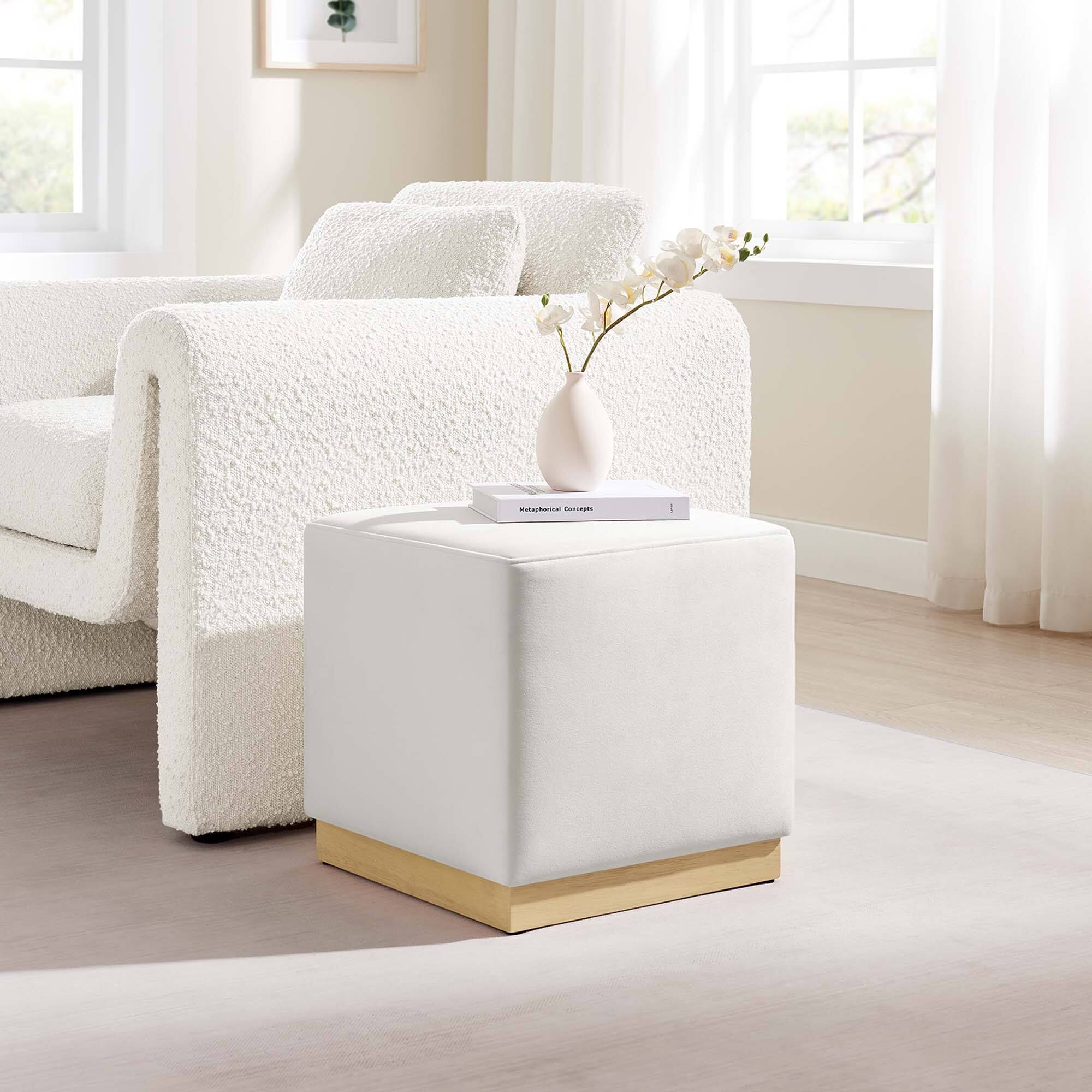 Alt View 1. Modway - Tilden 17" Square Performance Velvet Upholstered Ottoman by Modway - Alabaster Natural.