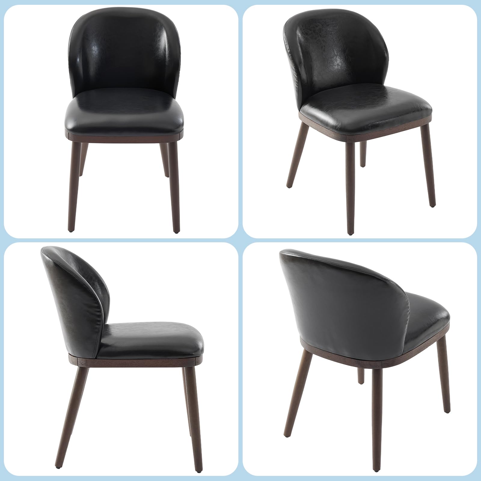 Left. Acekool - Dining Chairs Set of 6, Upholstered Kitchen Chairs with Ergonomic Back Support & Wood Legs - Black PU.
