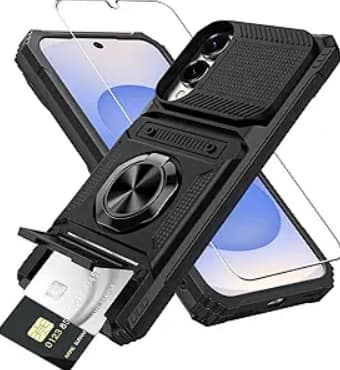 Gravity Ridge - for Samsung Galaxy S25 Edge Wallet Case with Card Holder 360°Ring Kickstand Military Grade Drop Shockproof Rugged Case - Black