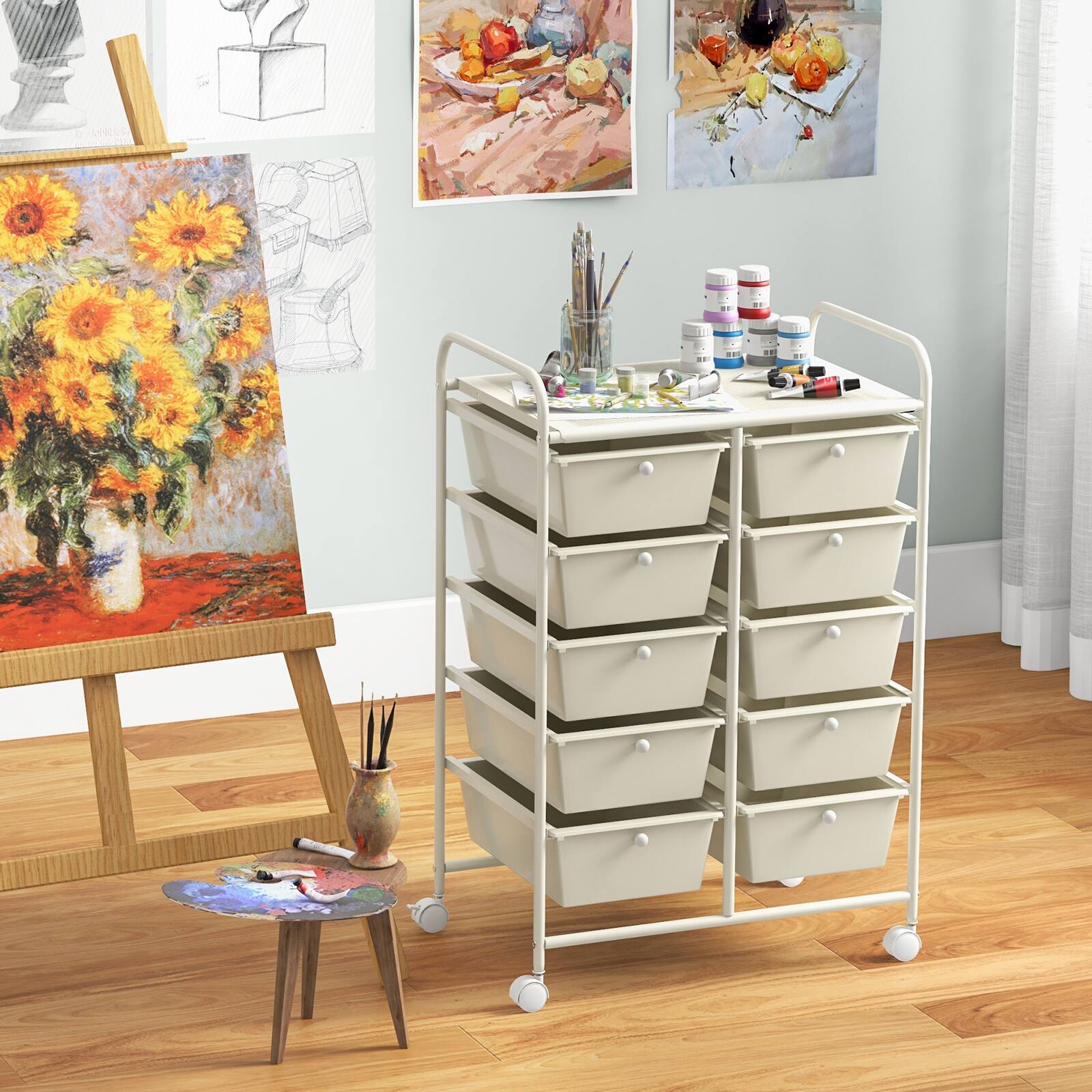 Alt View 1. Ecooso - 10-Drawer Rolling Storage Cart, Mobile Organizer for Craft Supplies, Classroom and Home Office Storage - White.