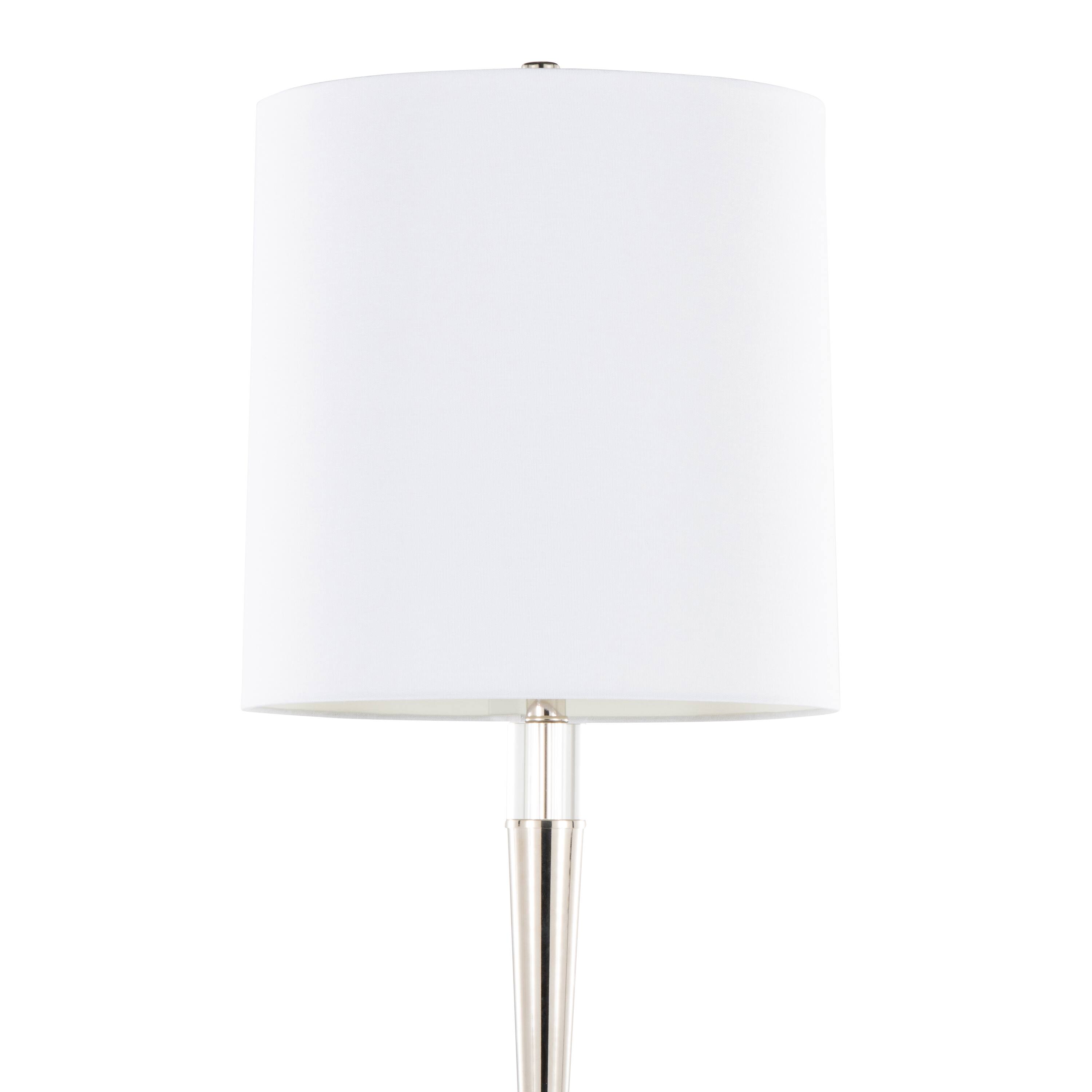 Back. Loheer - Loheer Polished Nickel Floor Lamp with K9 Crystal and White Linen Shade for Bedroom and Living Room Set of Two - Clear,Nickel,White.