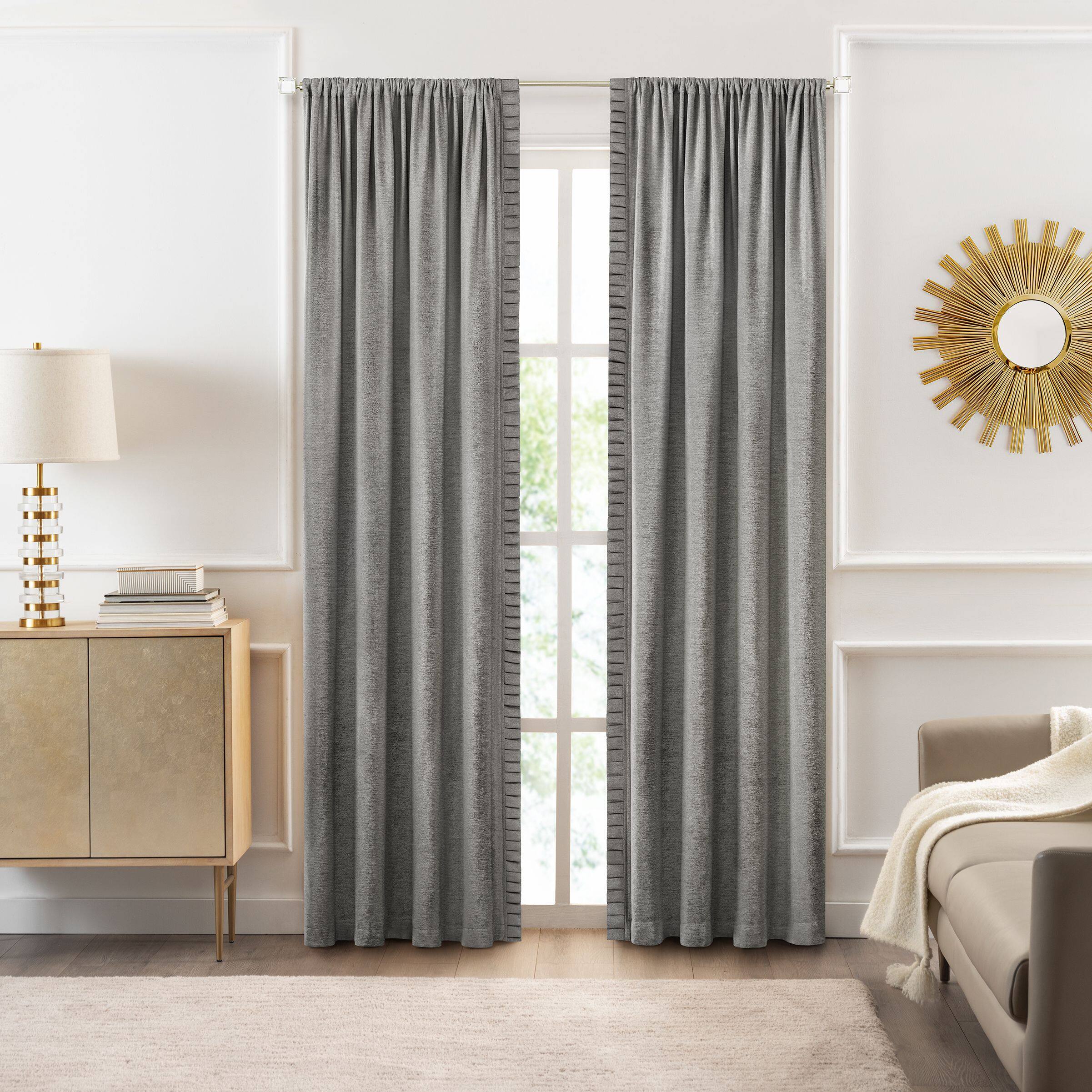 Angle. Kate Aurora - Kate Aurora Lux Living 2 Pack Chenille Rod Pocket Window Curtain Panels - 63 in. Long - Gray/Silver - Gray/Silver.